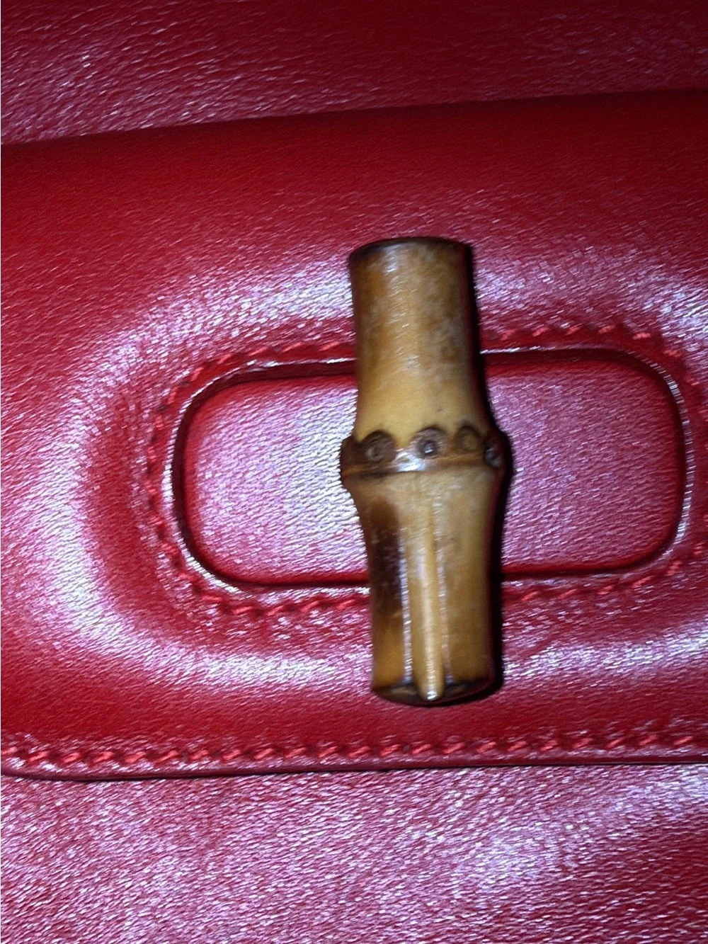 GUCCI VINTAGE BAMBOO RED LEATHER BACKPACK BAG (AUTHENTIC! )  Nice preowned